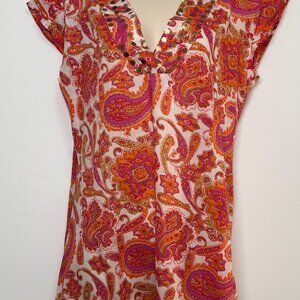 BOHO INDIAN SPICE BLOUSE 100% COTTON SLEEVELESS SIZE SMALL PINK ORANGE